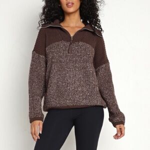 Varley Willard Chocolate Brown 1/4 Zip Women's Sweater Size XS 44”